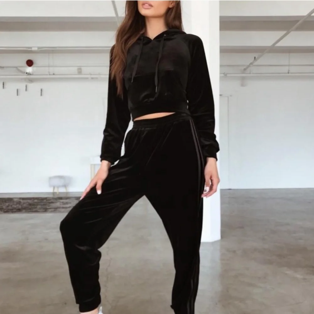 Tiger Mist Revolve Jaden Black Velour Jogger Pants - Picture 2 of 7